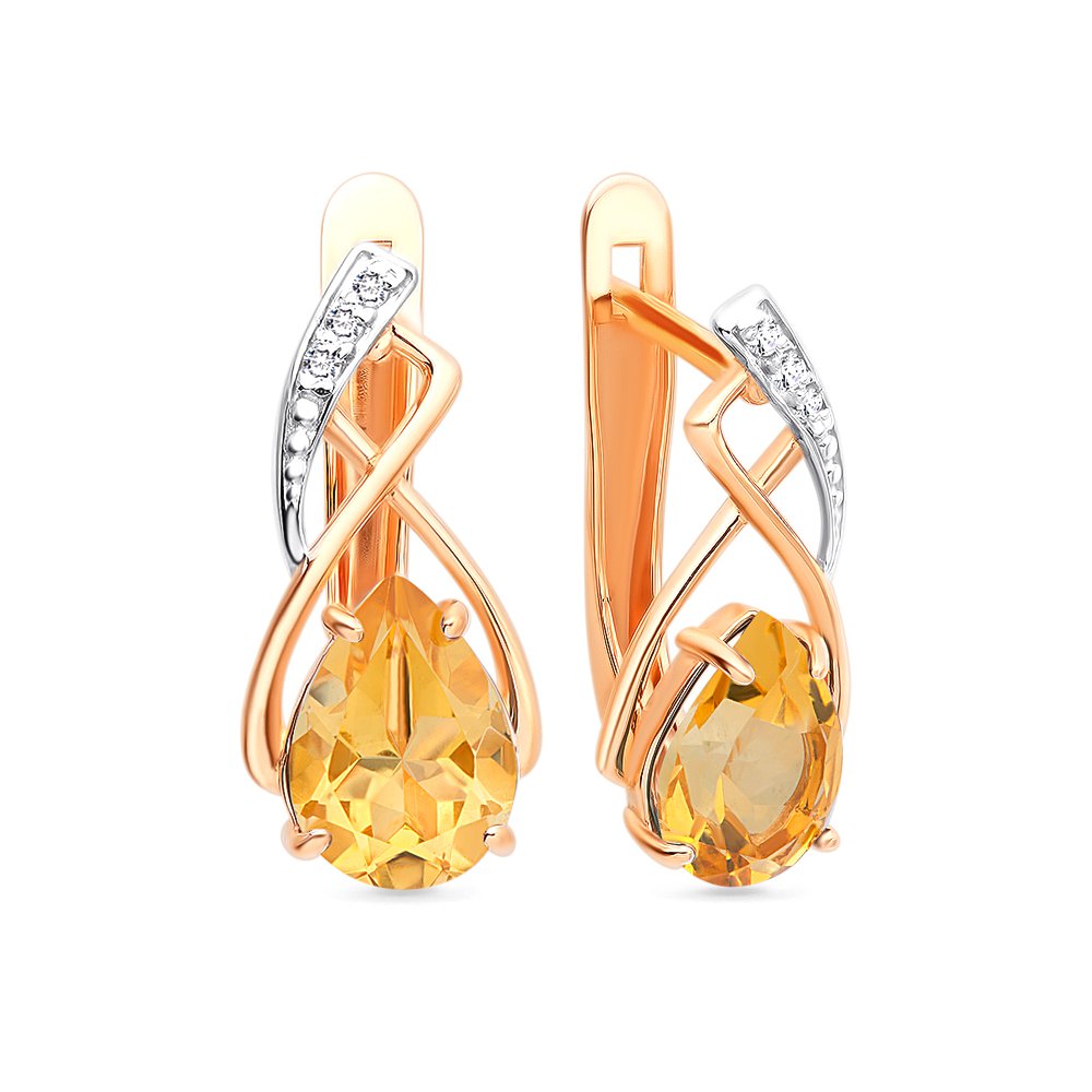 

Серьги из красного золота с цитрином, фианитом 585Gold 202006883, 202006883