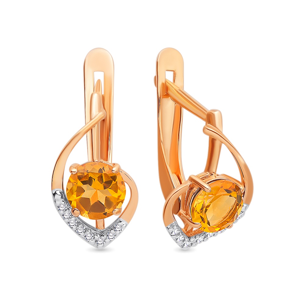 

Серьги из красного золота 585Gold 202006884, цитрин/фианит, 202006884