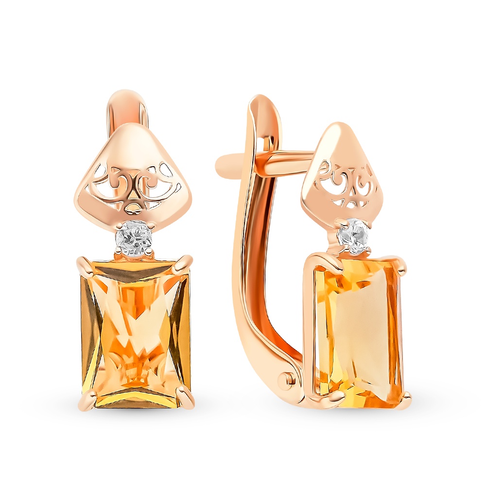 

Серьги из красного золота 585Gold 202008171, цитрин/фианит, 202008171