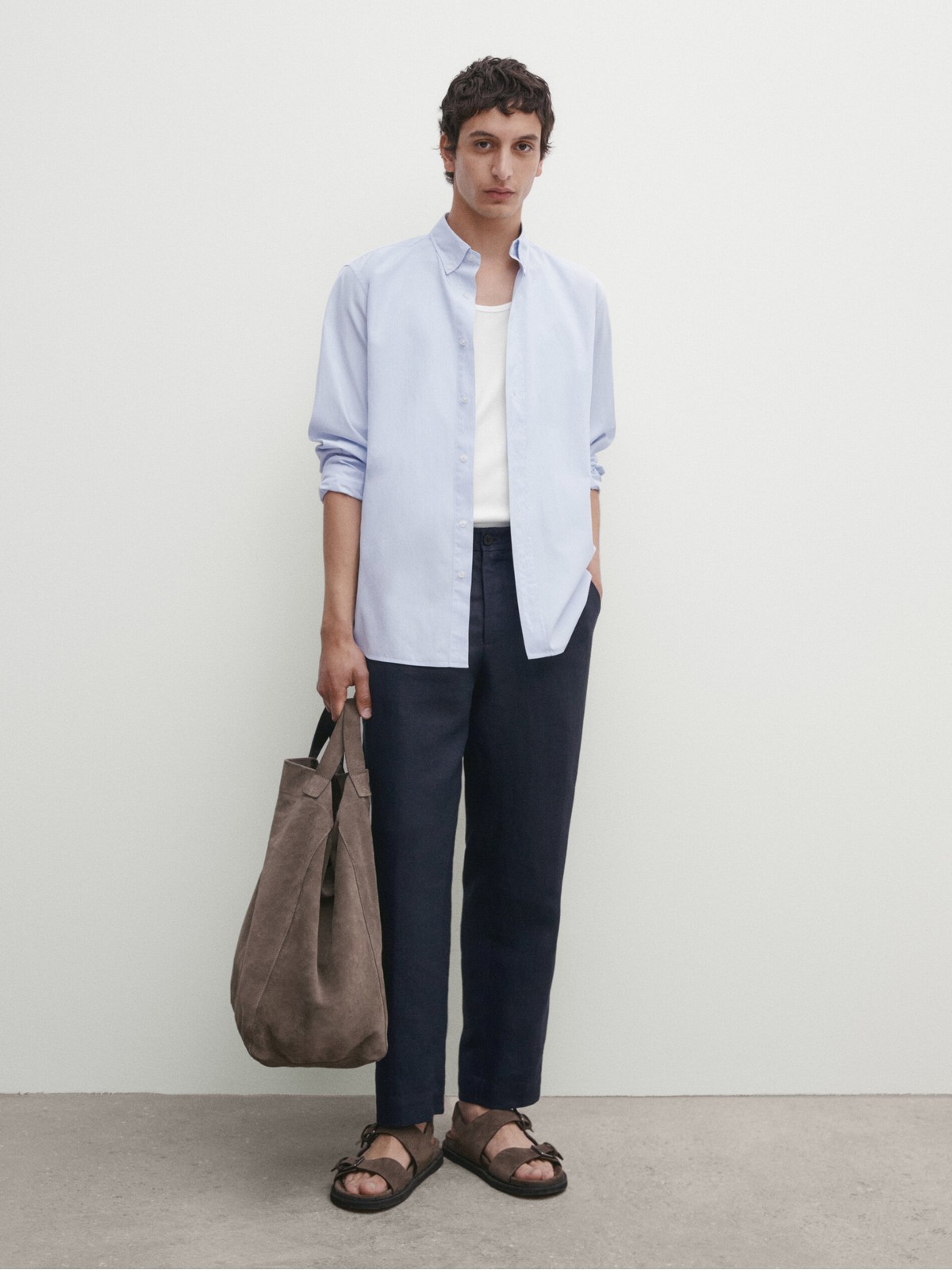 

Рубашка мужская Massimo Dutti 0163/108-I2024 голубая S, Голубой, 0163/108-I2024