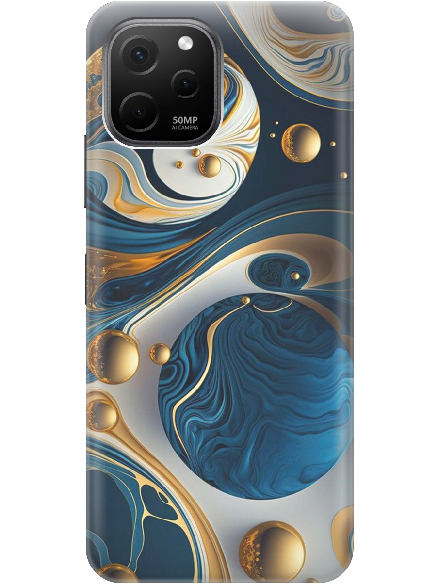 

Силиконовый чехол на Huawei nova Y61 с рисунком "Сине-золотые фигуры" прозрачный, Желтый;синий, 20000447