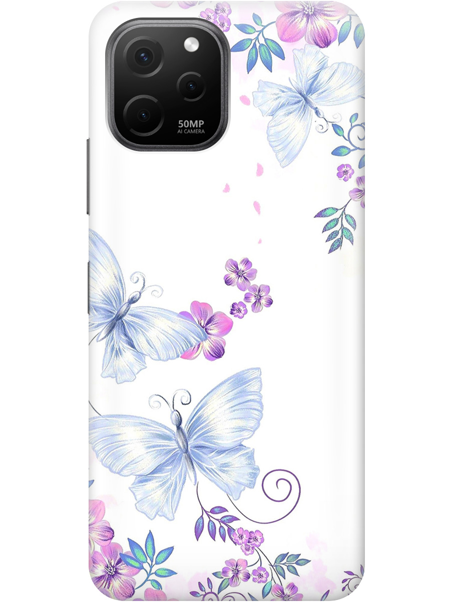 

Силиконовый чехол на Huawei nova Y61 с рисунком "Бабочки и фиалки" прозрачный, Белый;фиолетовый, 20000447