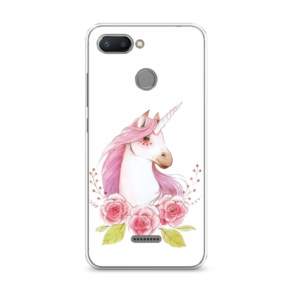 

Чехол на Xiaomi Redmi 6 "Единорог цветы", Белый;розовый;серый, 33850-1