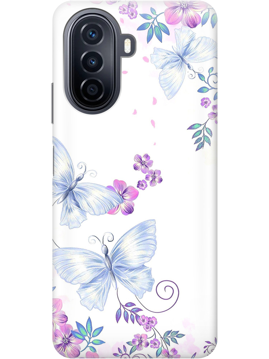 

Силиконовый чехол на Huawei nova Y70 с рисунком "Бабочки и фиалки" прозрачный, Белый;фиолетовый, 20000923