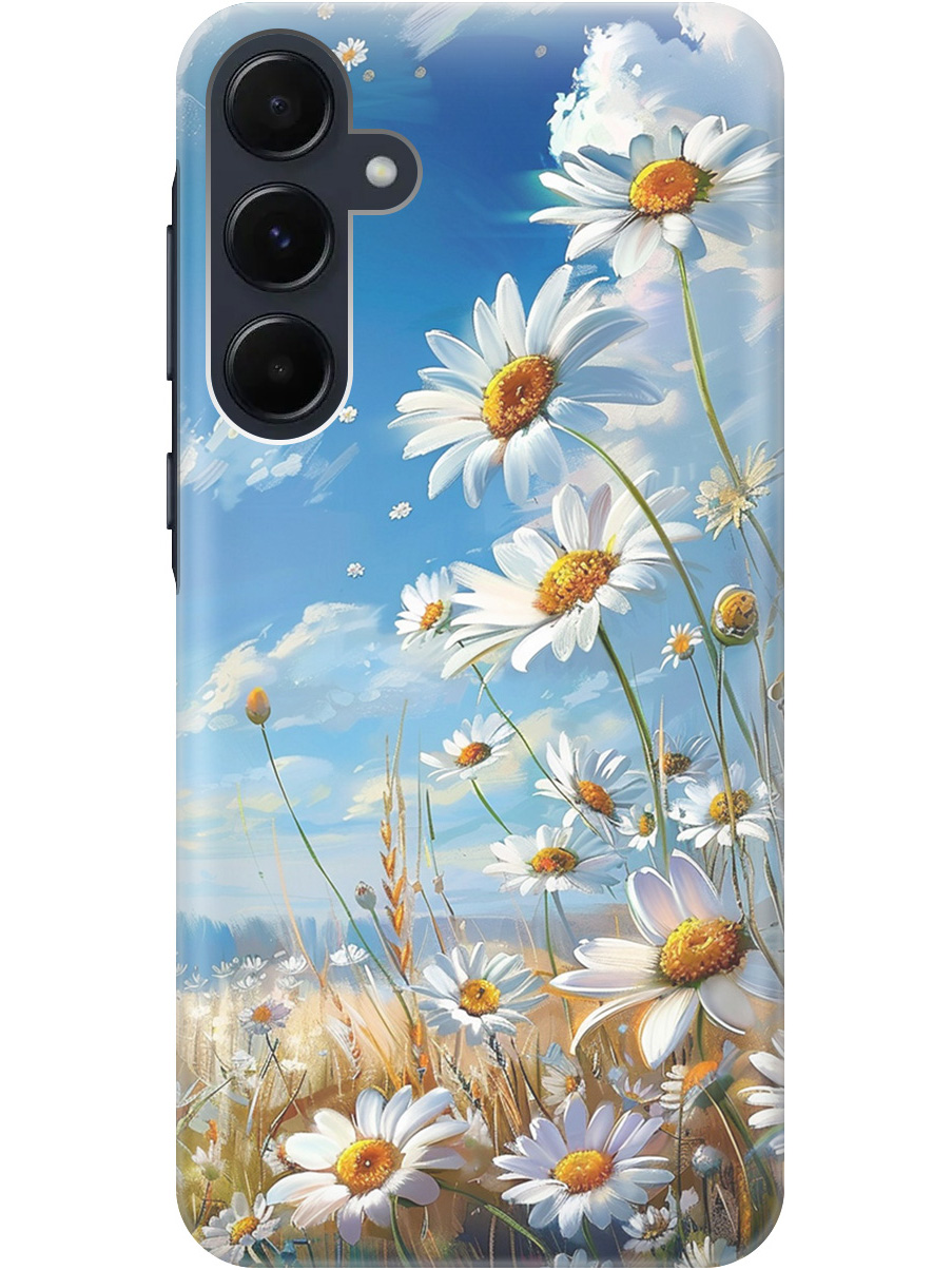 

Силиконовый чехол на Samsung Galaxy A35 с рисунком "Ромашки на поле", Белый;синий, 20012161