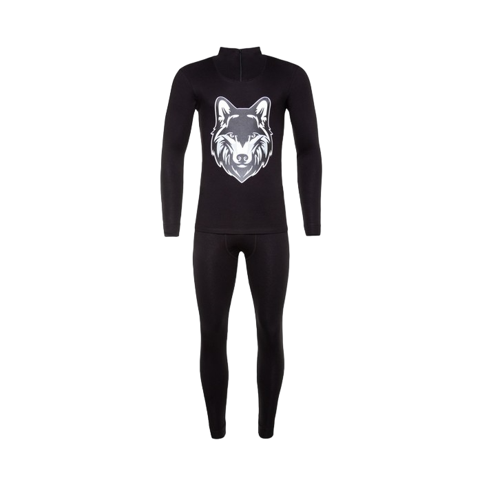 Термобельё мужское начес (фуфайка, кальсоны) принт волк Tusi, размер 48, цвет чёрный