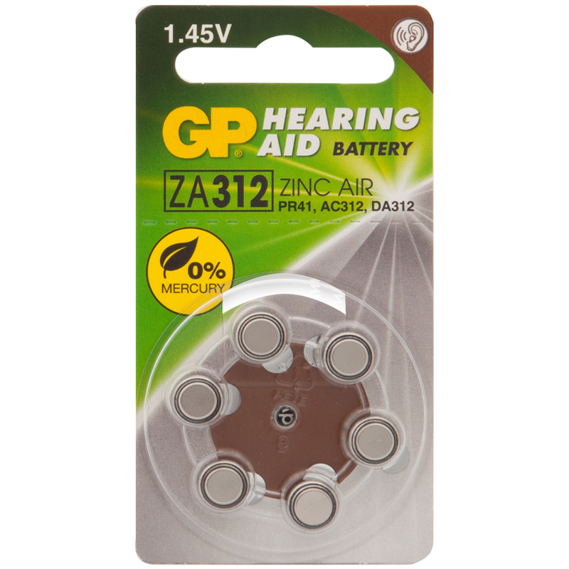 

Батарейка GP ZA31F (ZA312, PR41, AC312, AC312E, DA312, V312A) воздушно-цинковая, BC6, (6шт