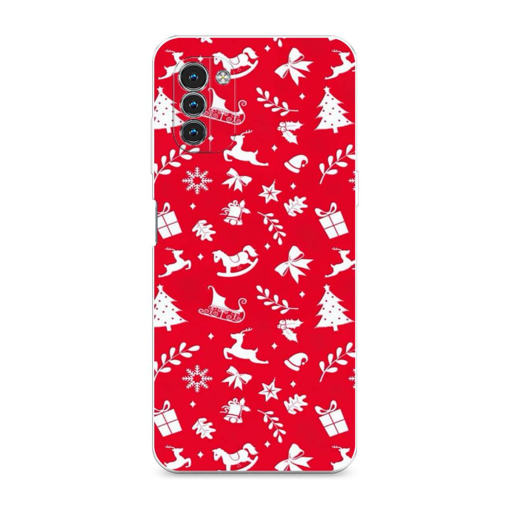 

Чехол на Nokia G11"Красный новогодний фон", Красный;белый, 125150-5