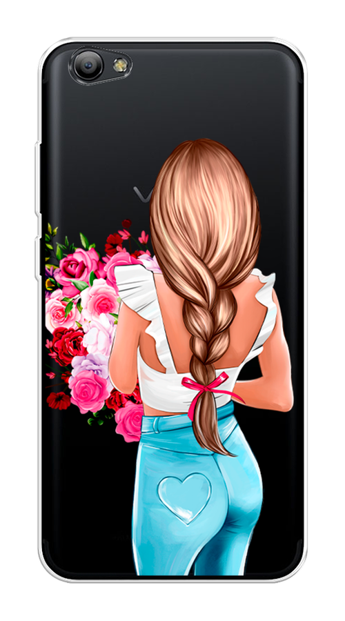 

Чехол на Vivo Y65 "Девушка с цветами", Коричневый;розовый;голубой, 260550-6