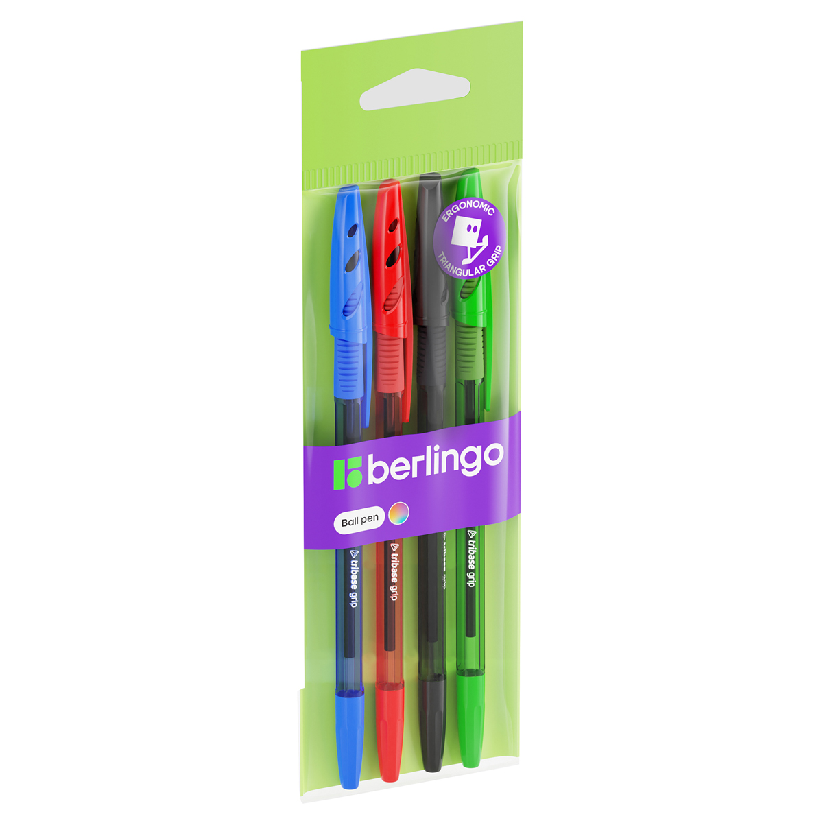 

Набор шариковых ручек Berlingo Tribase grip 4 шт., 4 цв., 1,0мм, грип, Tribase grip