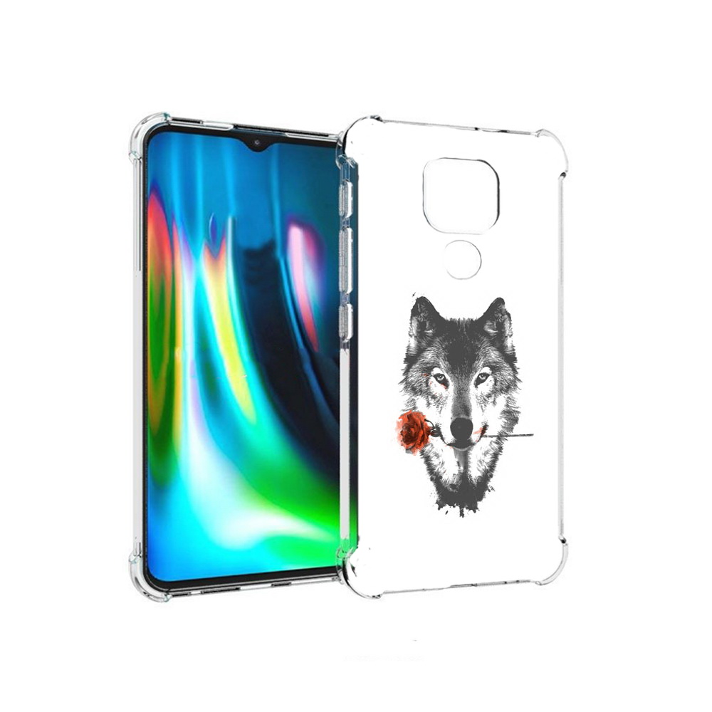 

Чехол MyPads Tocco для Motorola Moto E7 Plus волк с розой (PT155921.339.270), Прозрачный, Tocco
