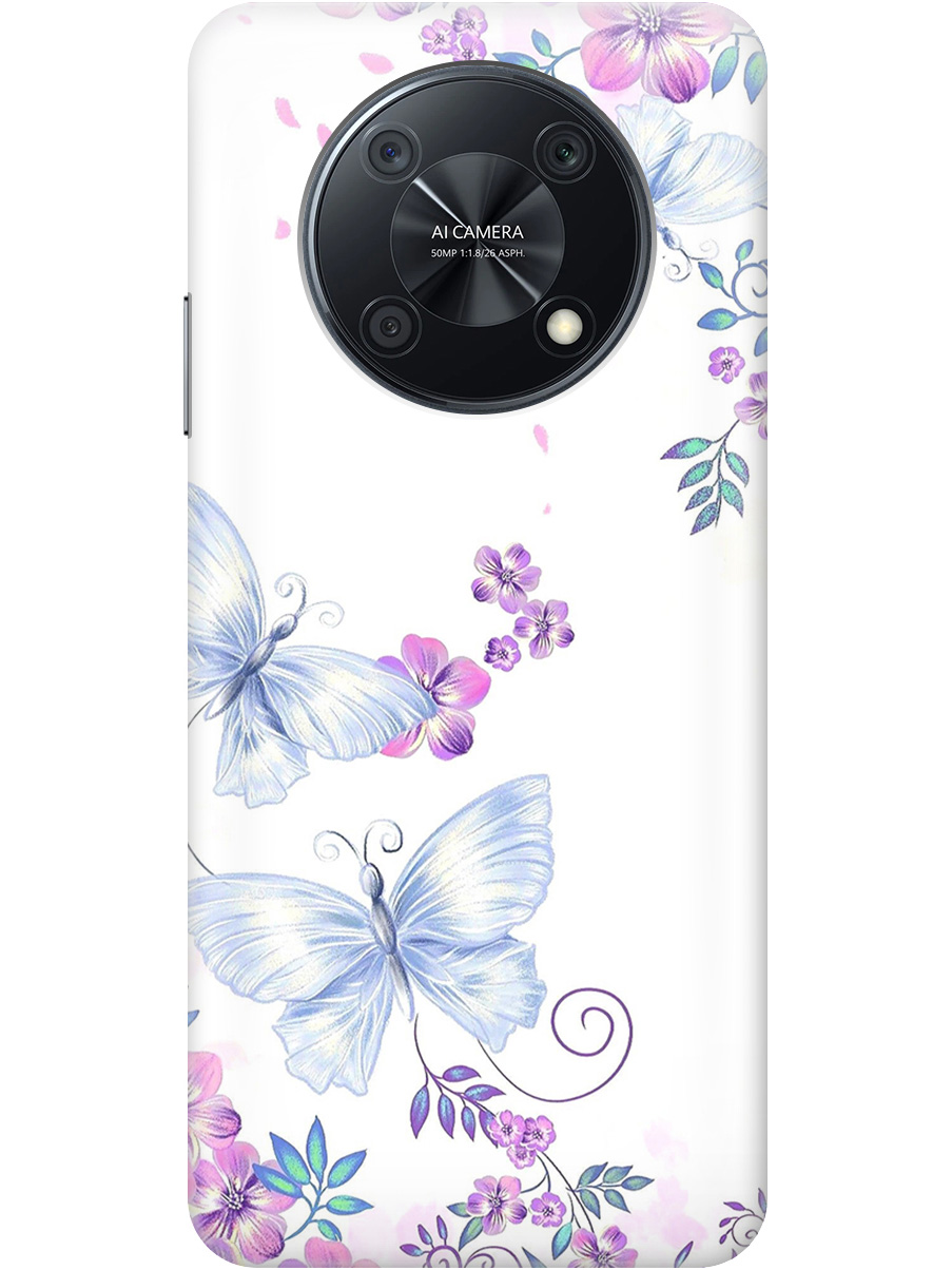 

Силиконовый чехол на Huawei nova Y90 с рисунком "Бабочки и фиалки" прозрачный, Белый;фиолетовый, 20000551