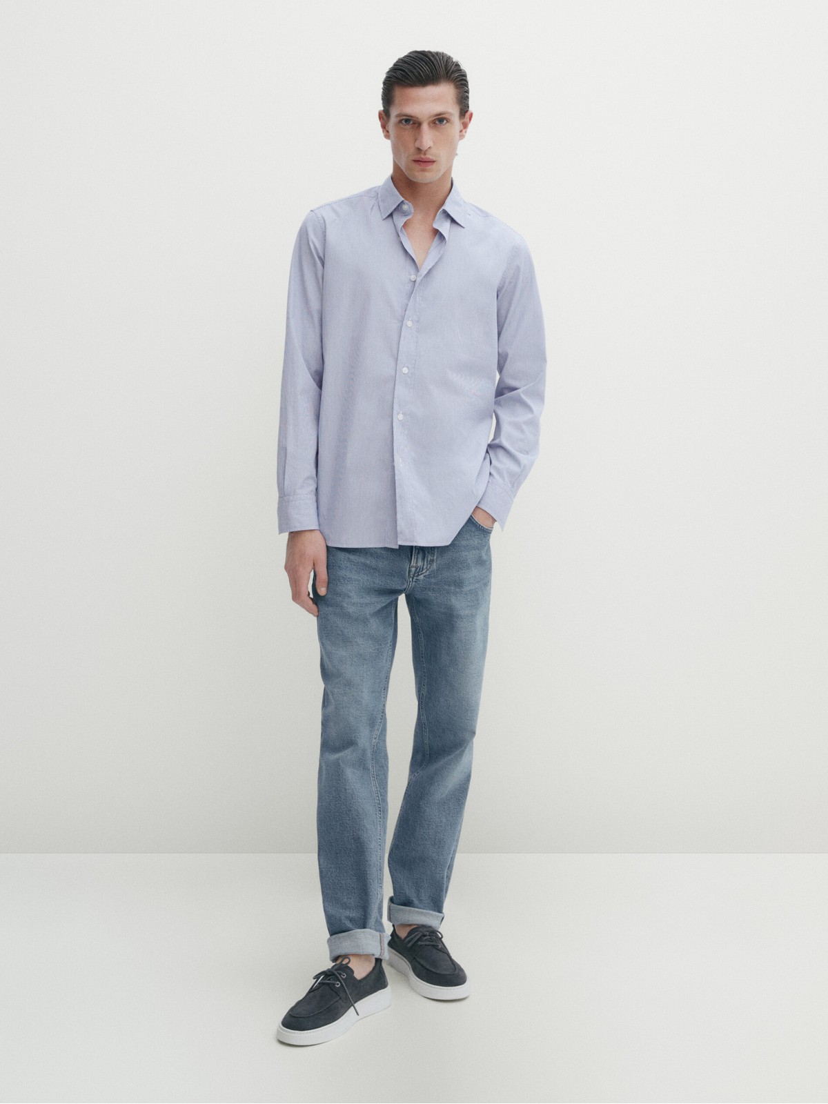 

Рубашка мужская Massimo Dutti 0165/110-I2024 синяя XL, Синий, 0165/110-I2024