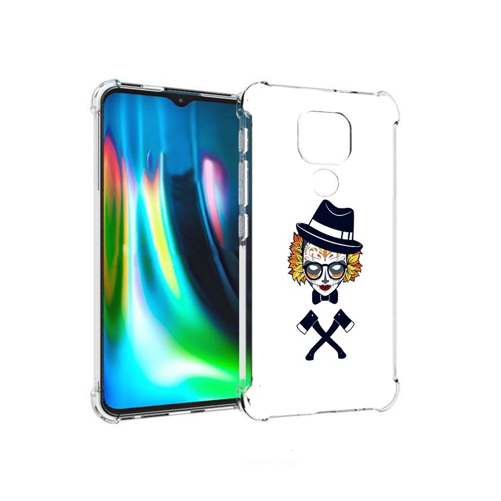 

Чехол MyPads Tocco для Motorola Moto E7 Plus девушка в маске с топорами рисунок, Прозрачный, Tocco