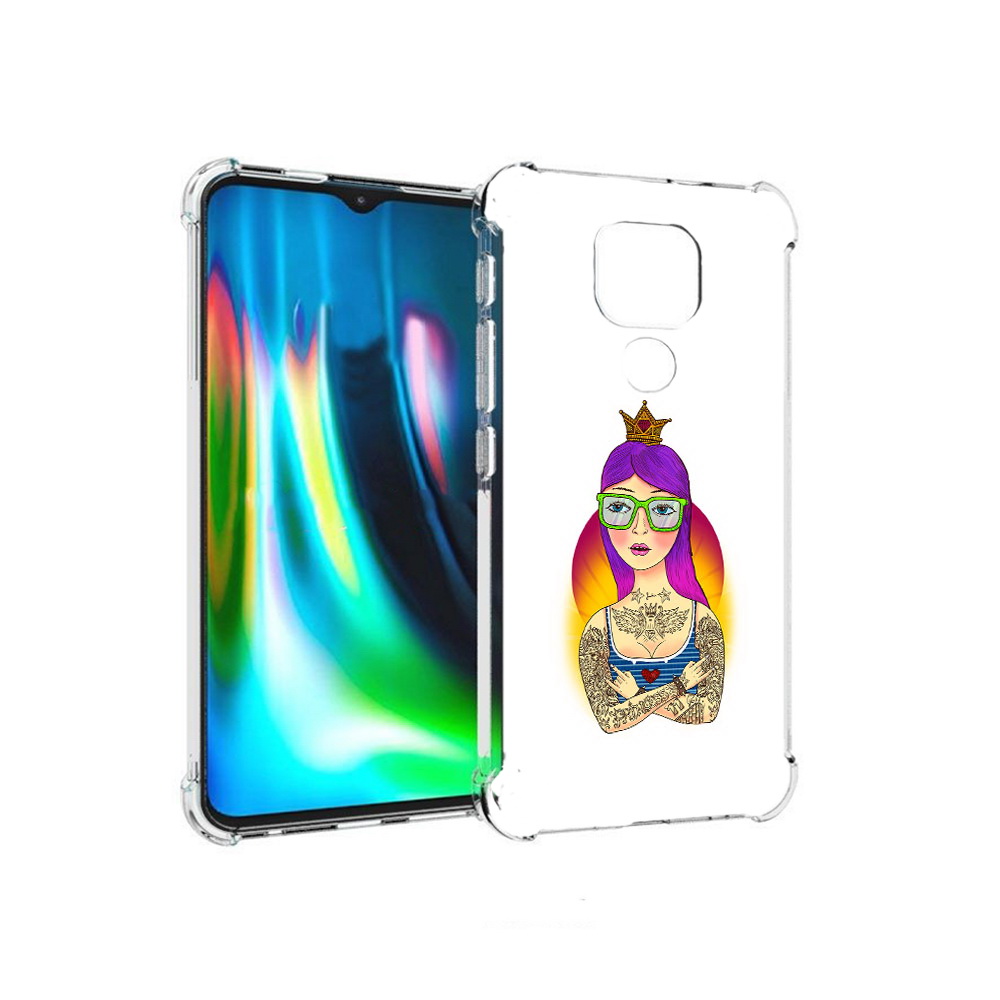 

Чехол MyPads Tocco для Motorola Moto E7 Plus девушка в татуировках с короной, Прозрачный, Tocco