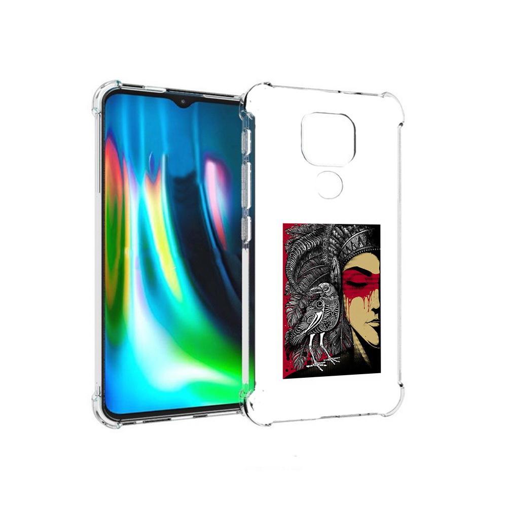 

Чехол MyPads Tocco для Motorola Moto E7 Plus девушка с вороном в абстракции, Прозрачный, Tocco