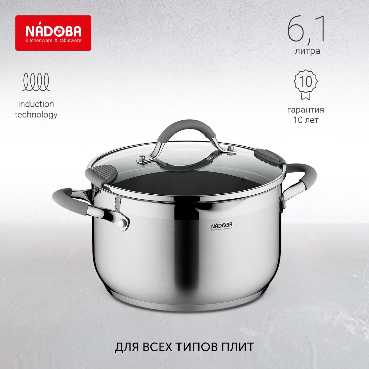 Кастрюля NADOBA 726911 6,1 л серебристый