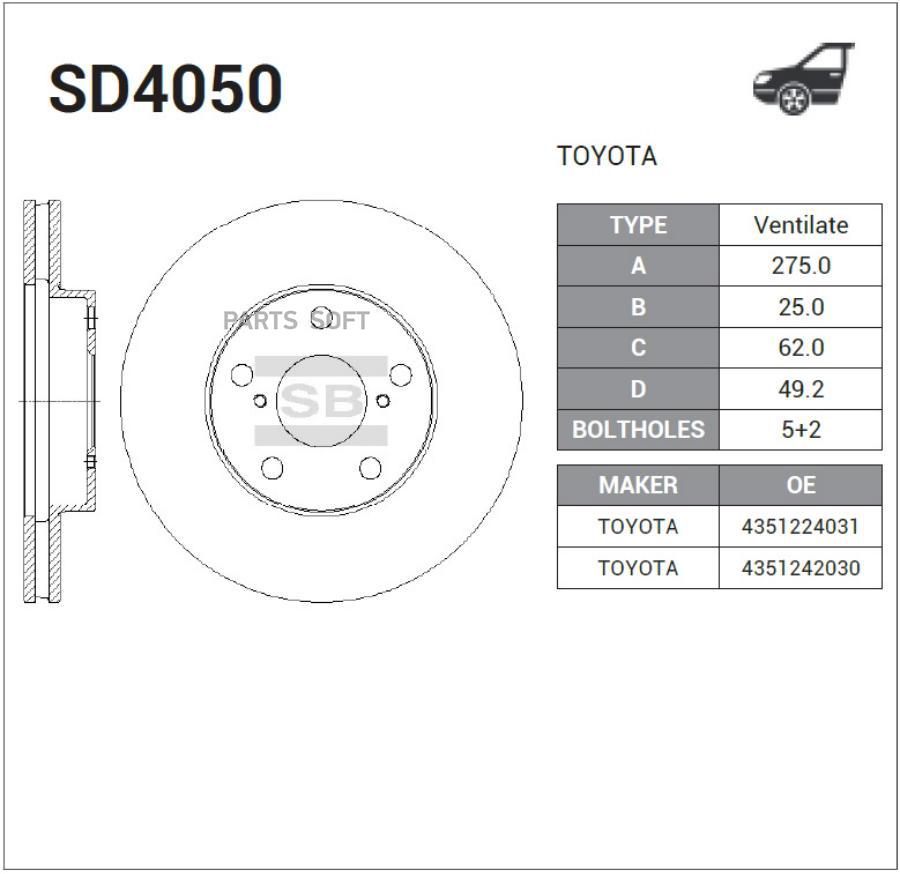 Диск Тормозной Тойота/Тоета/Таёта/Toyota Rav 4 Ii 1.8/2.0 00-06 Передний Вент. Sangsin bra