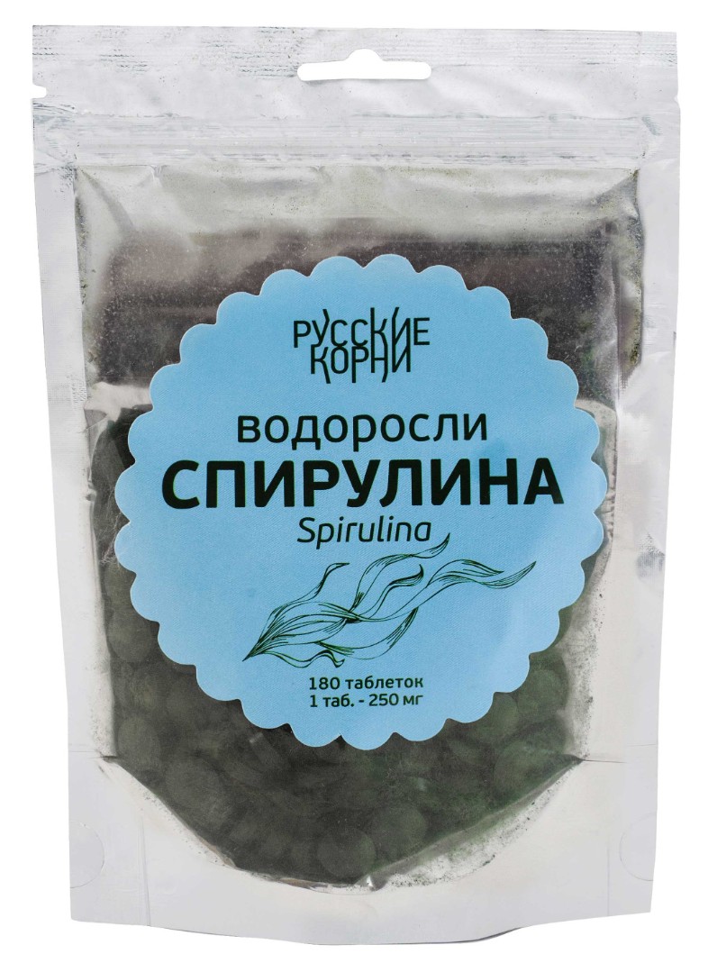 

Водоросль Спирулина в таблетках (Spirulina 180 таблеток) Русские Корни