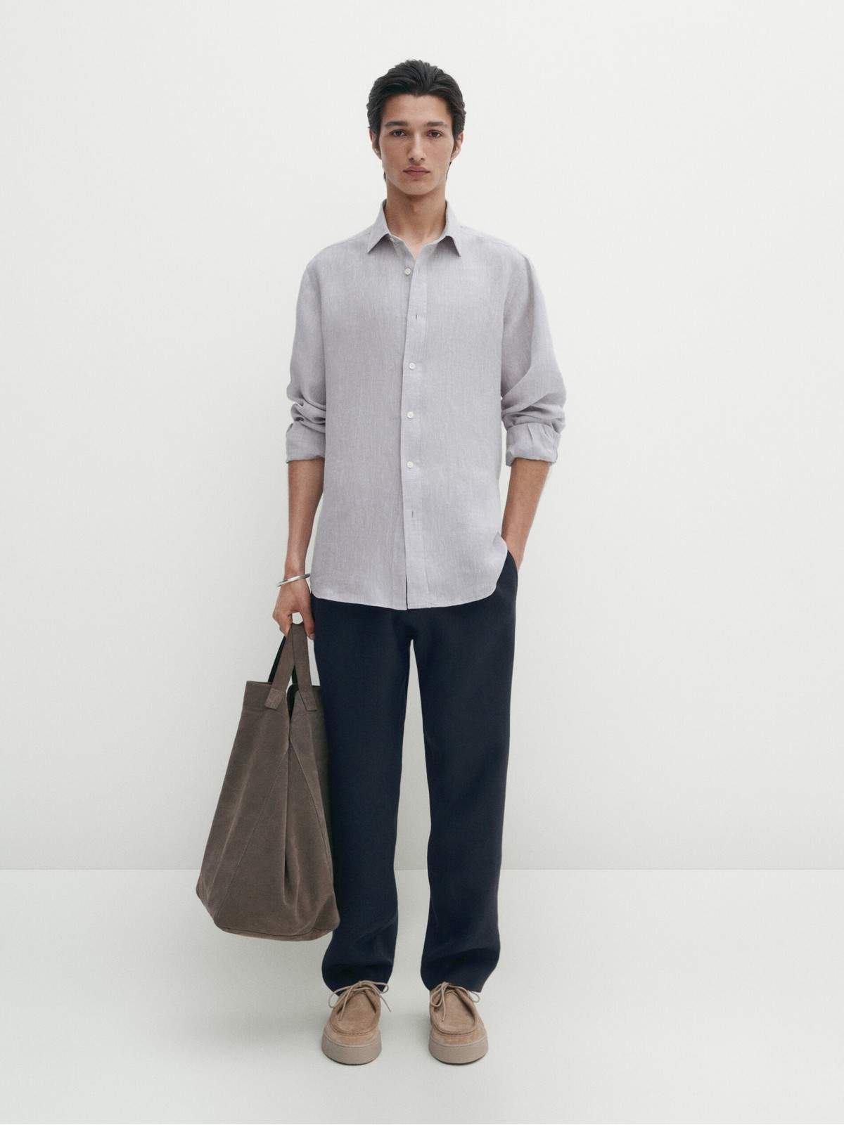

Рубашка мужская Massimo Dutti 0169/114-I2024 серая S, Серый, 0169/114-I2024