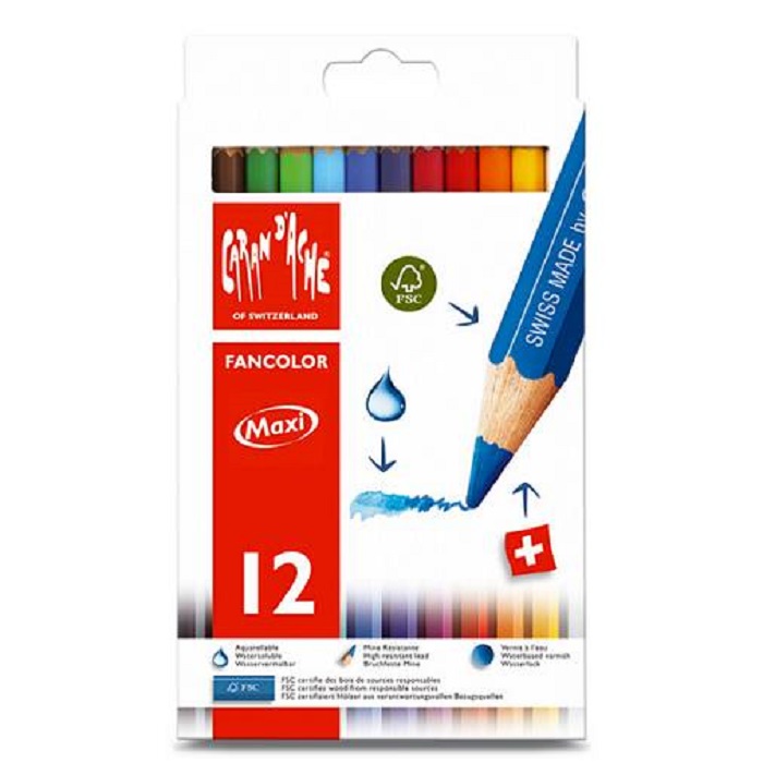 фото Набор карандашей акварельных caran d'ache fancolor aquarell maxi 12 цветов caran d’ache