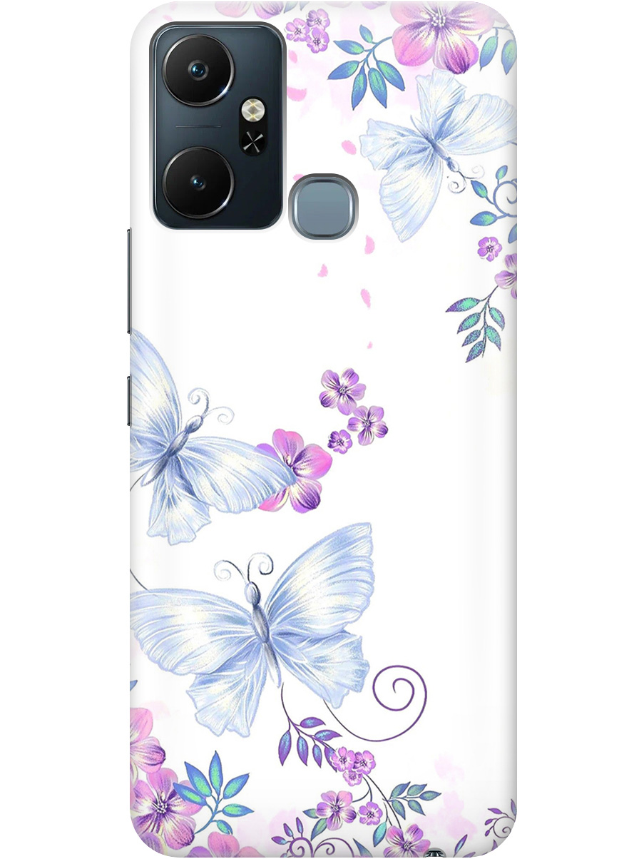 

Силиконовый чехол на Infinix Smart 6 Plus с рисунком "Бабочки и фиалки" прозрачный, Белый;фиолетовый, 20000390