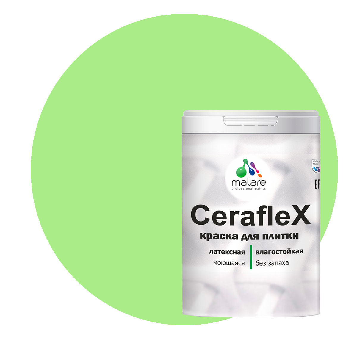 

Краска Malare Ceraflex для кафельной плитки и стен в ванной, лайм, 2 кг, Зеленый, Ceraflex-1