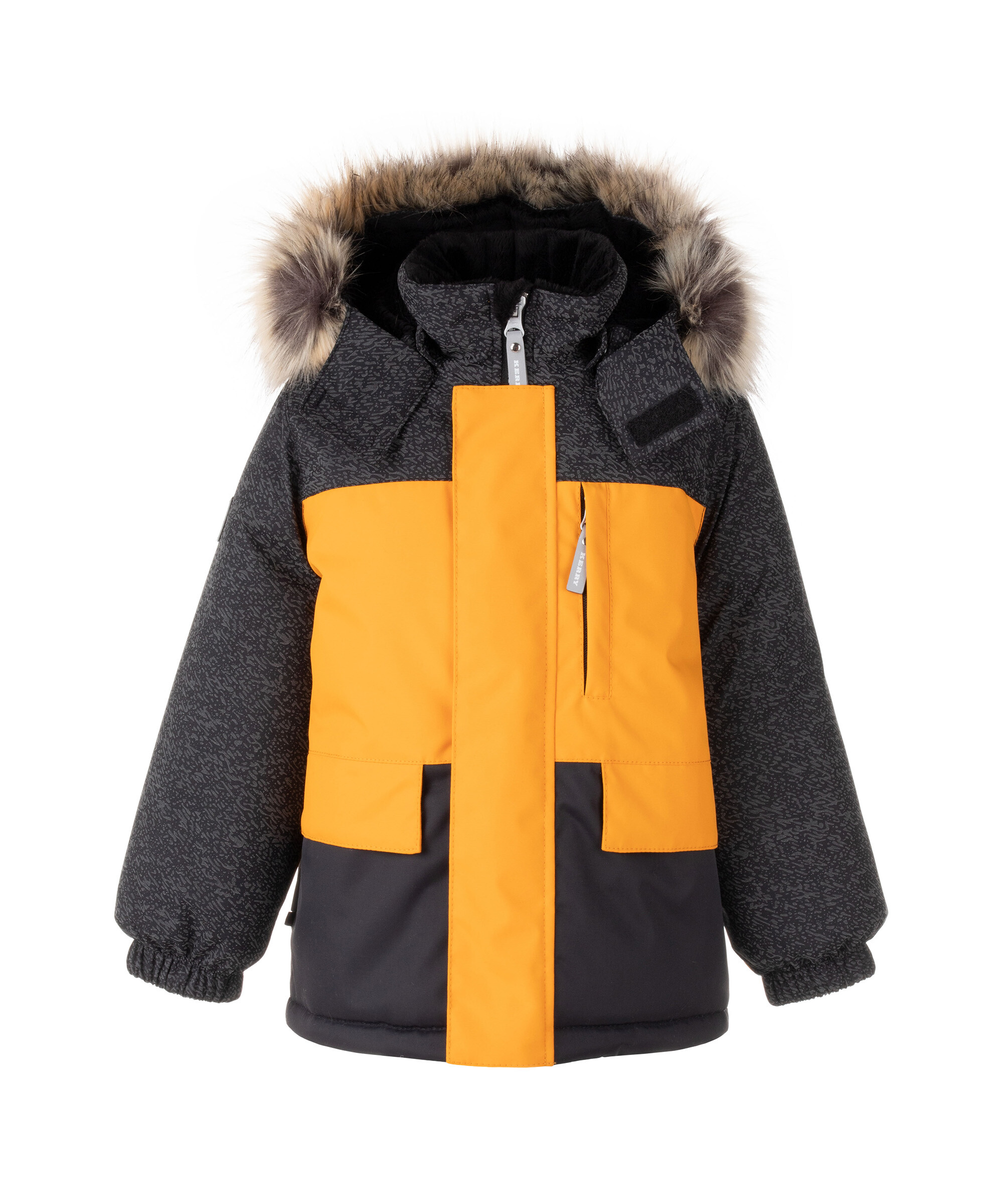 Куртка детская KERRY K22842 MC цв. черный; желтый р. 104 белая шапка с розовой отделкой aletta детская