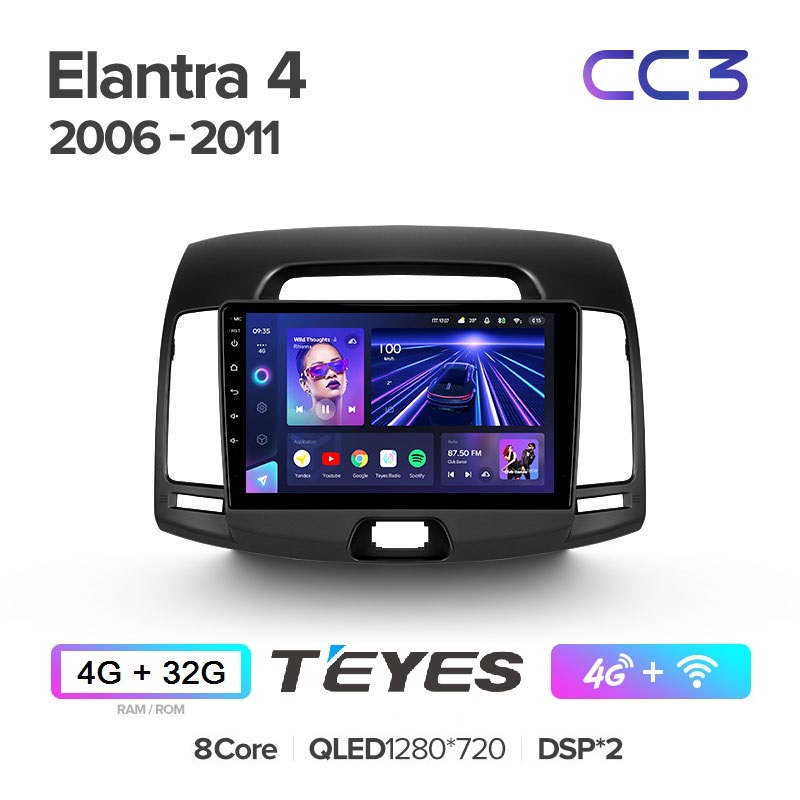 Автомагнитола Teyes CC3 4/32Гб Hyundai Elantra 4 HD ANDROID 10, QLED экран