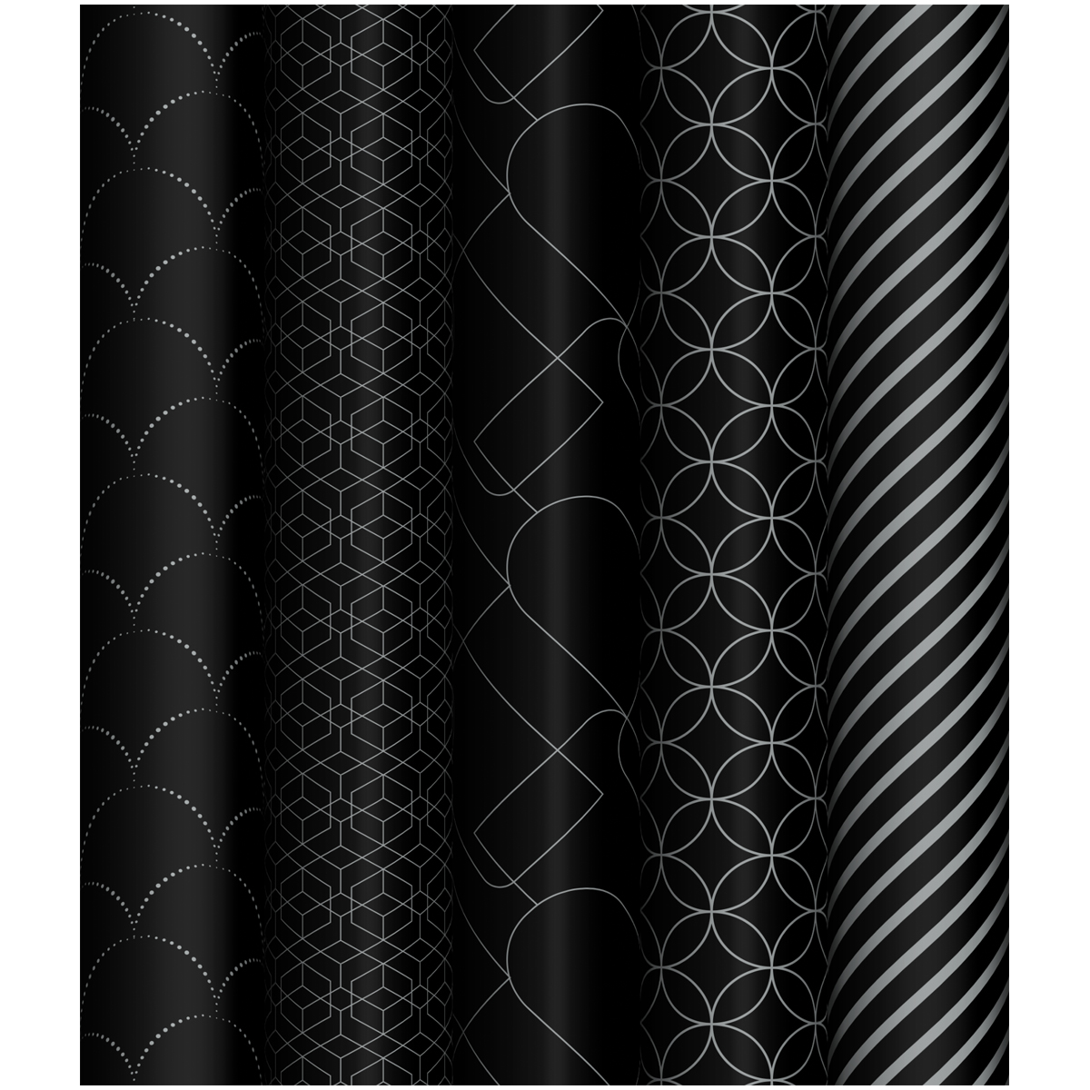 

Упаковочная бумага MESHU Pattern on black ассорти глянец 5 дизайнов 70*100см, Черный