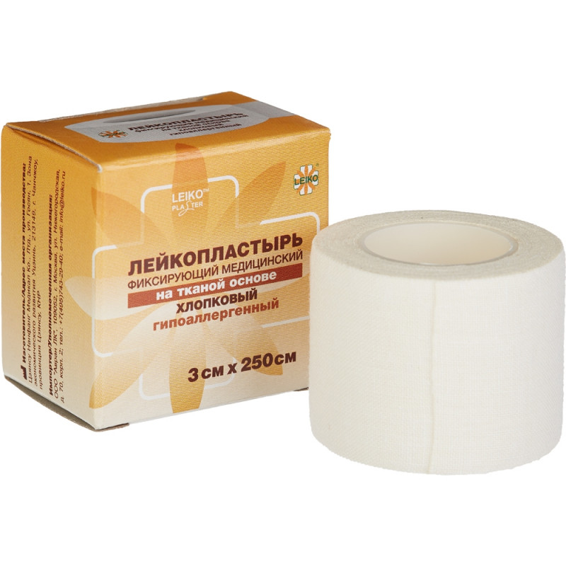Перевяз. ср-ва Лейкопластырь 3х250см тканевый в картоне 18 шт/уп, (4шт.)