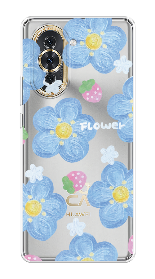 

Чехол на Huawei Nova 10 "Цветы и клубники", Прозрачный;голубой;белый, 6108950-1