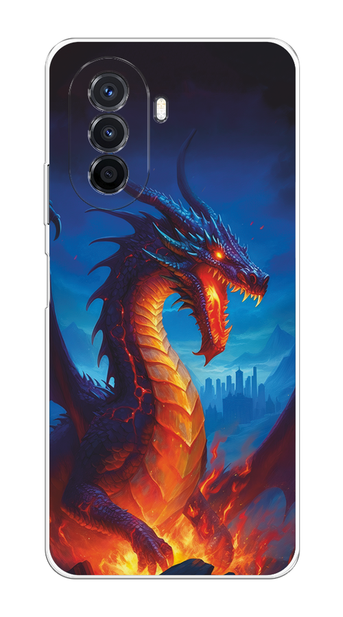 

Чехол на Huawei Nova Y70/Y71 "Дракон над лавой", Оранжевый;коричневый;синий, 6109150-1