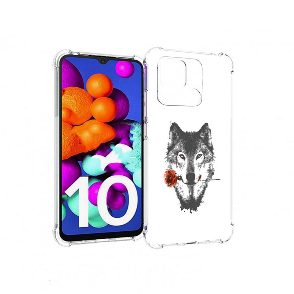 

Чехол MyPads Tocco для Xiaomi Redmi 10C волк с розой, Прозрачный, Tocco