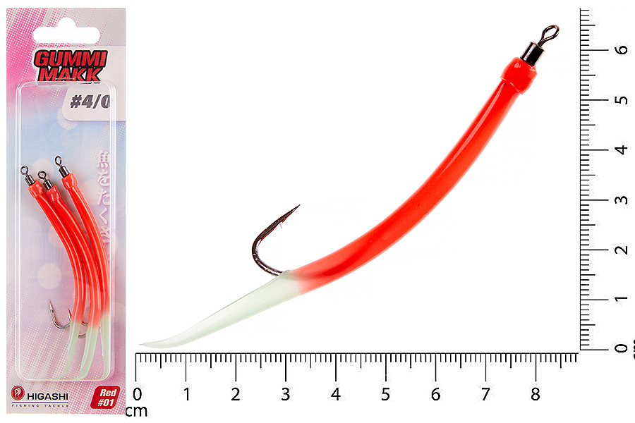 

Крючок оснащенный кембриком HIGASHI Gummi Makk #4/0 (set-3pcs) #01 Red