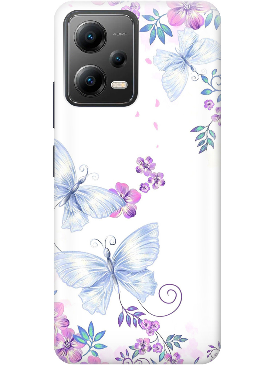 

Силиконовый чехол на Xiaomi Poco X5 5G с рисунком "Бабочки и фиалки" прозрачный, Белый;фиолетовый, 20000535