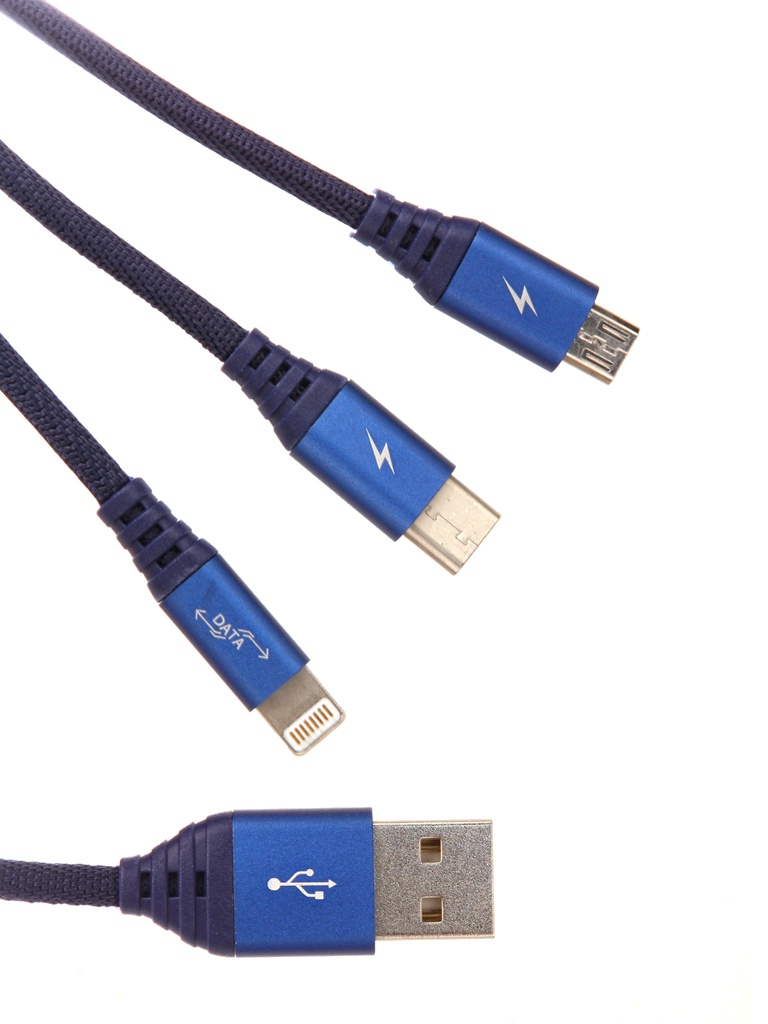 

Аксессуар Ainy 5/5C/5S/6/6 Plus/iPad Mini/Air + Micro USB + Type-C Blue FA-092F, 5/5С/5S/6/6 Plus/iPad Mini/Air + Micro USB + Type-C