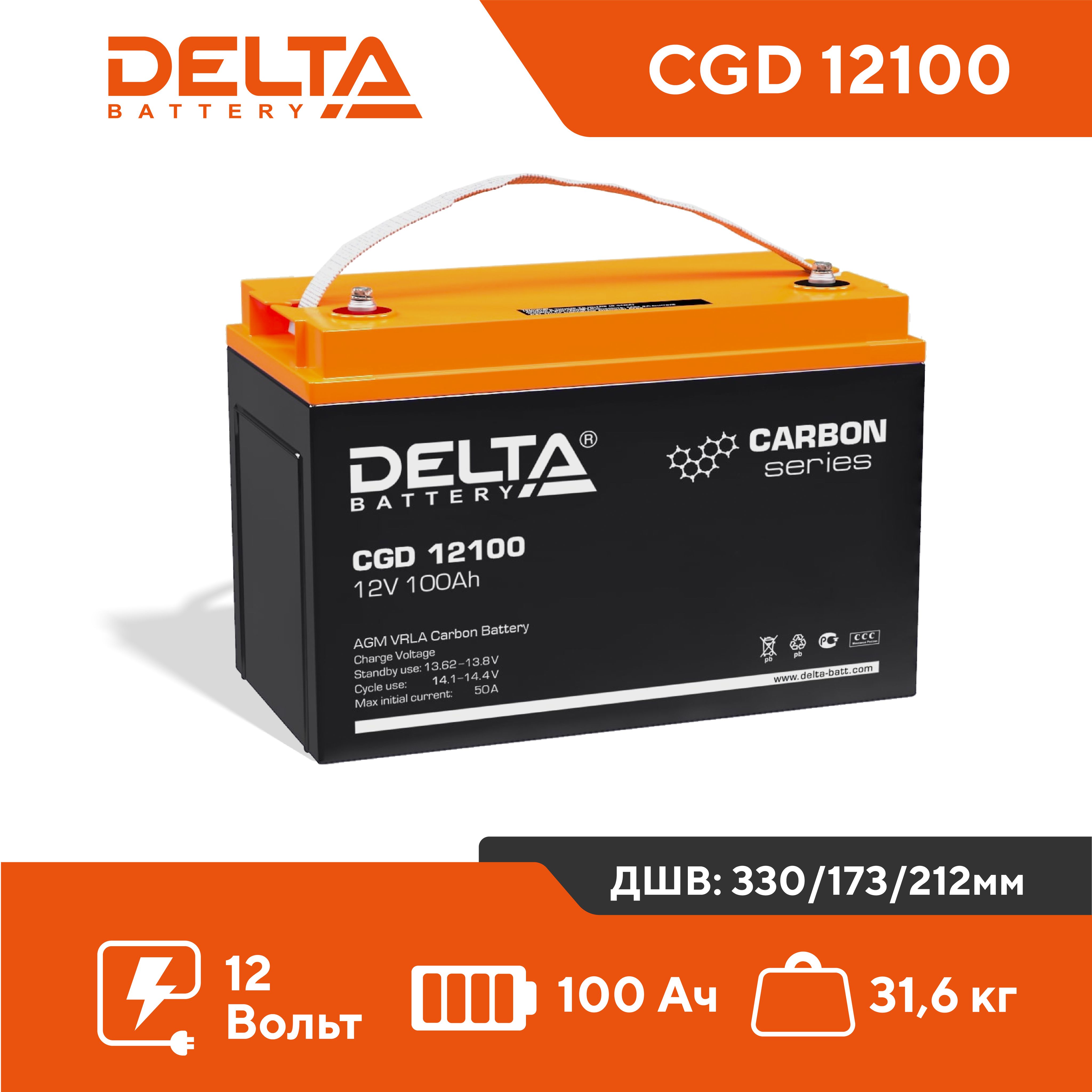 Аккумулятор для ИБП DELTA BATTERY CGD 100 А/ч 12 В (CGD 12100)