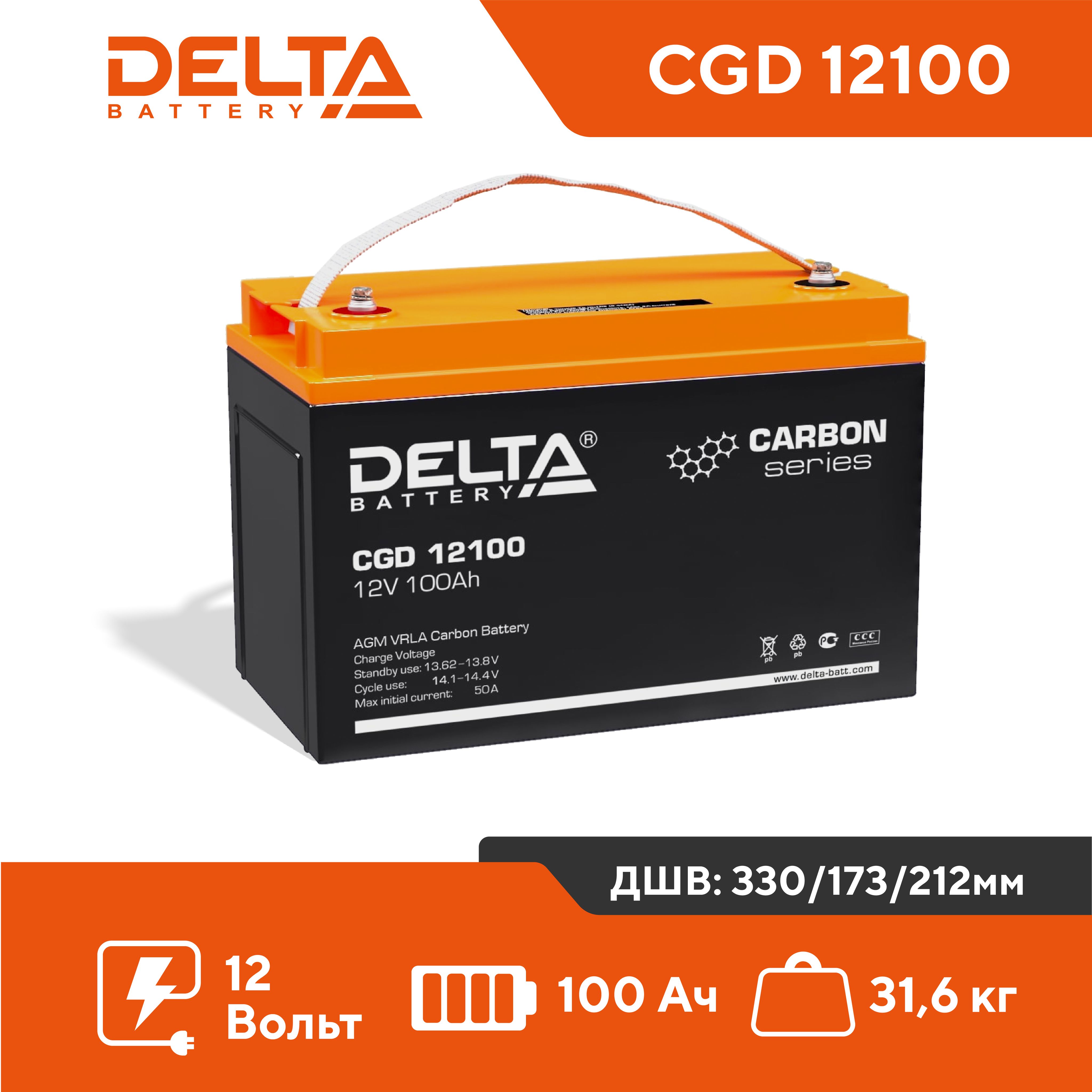 Аккумулятор для ИБП DELTA BATTERY CGD 100 Ач 12 В CGD 12100 5060900₽