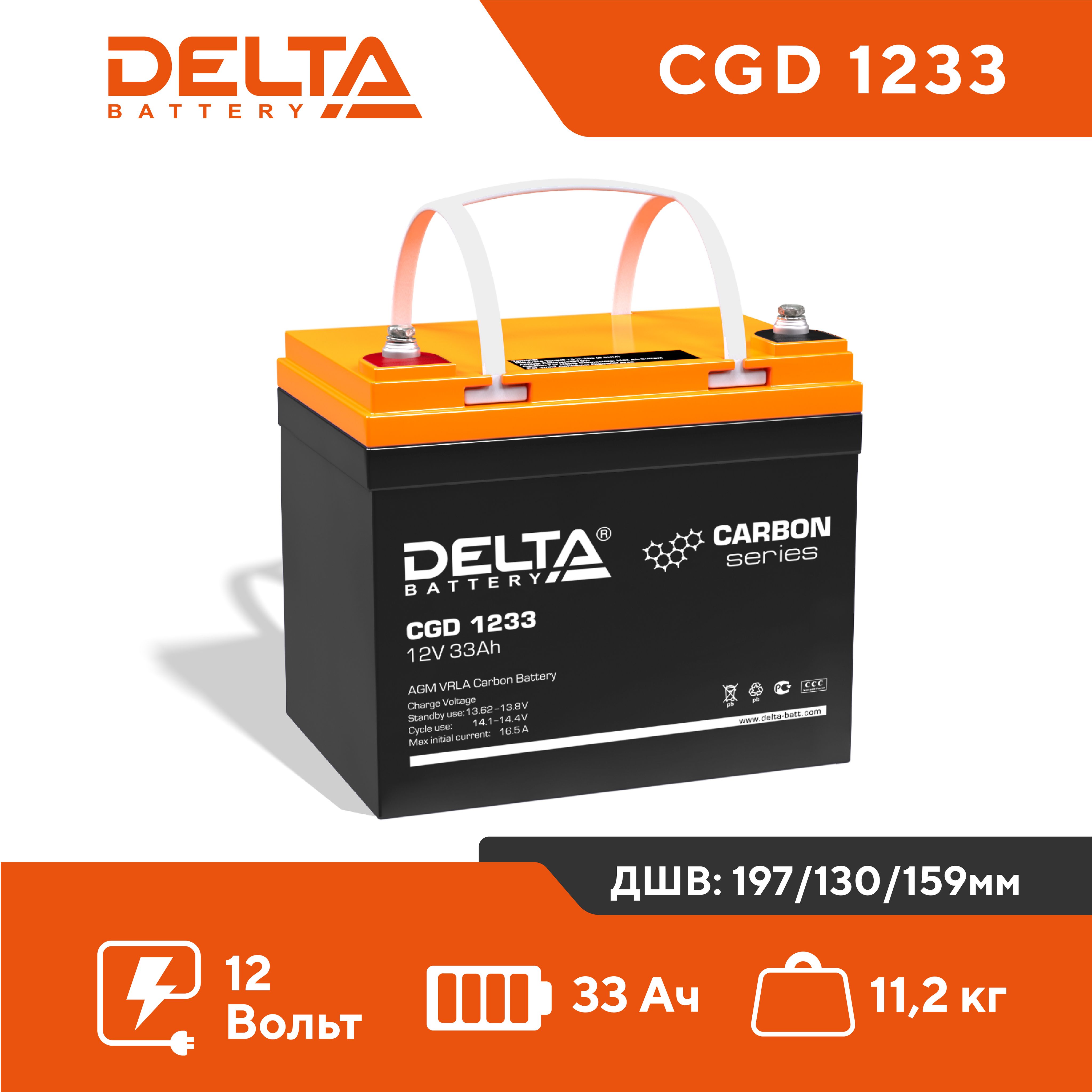 Аккумулятор для ИБП DELTA BATTERY CGD 33 А/ч 12 В (CGD 1233)