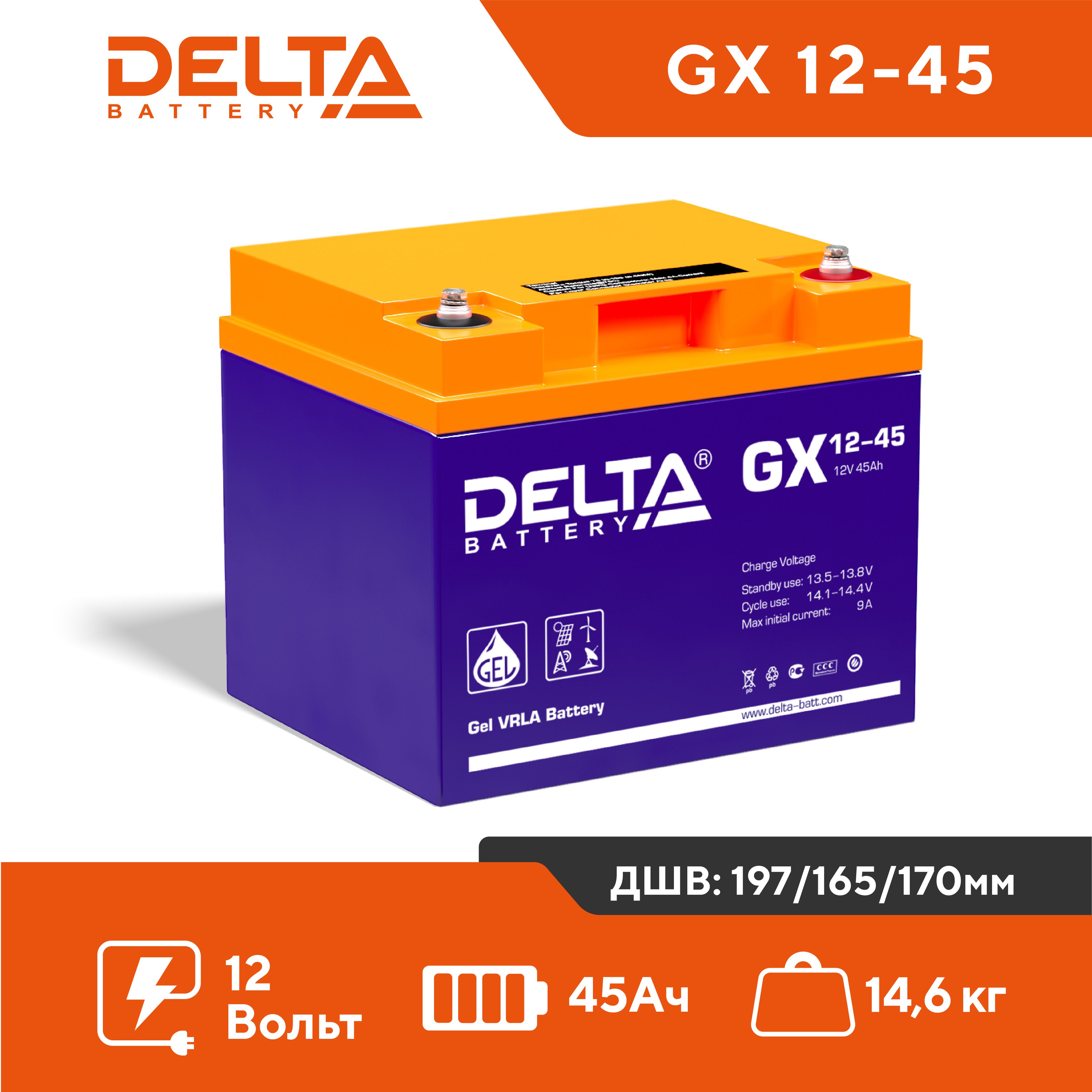 Гелевый аккумулятор Delta GX 12-45