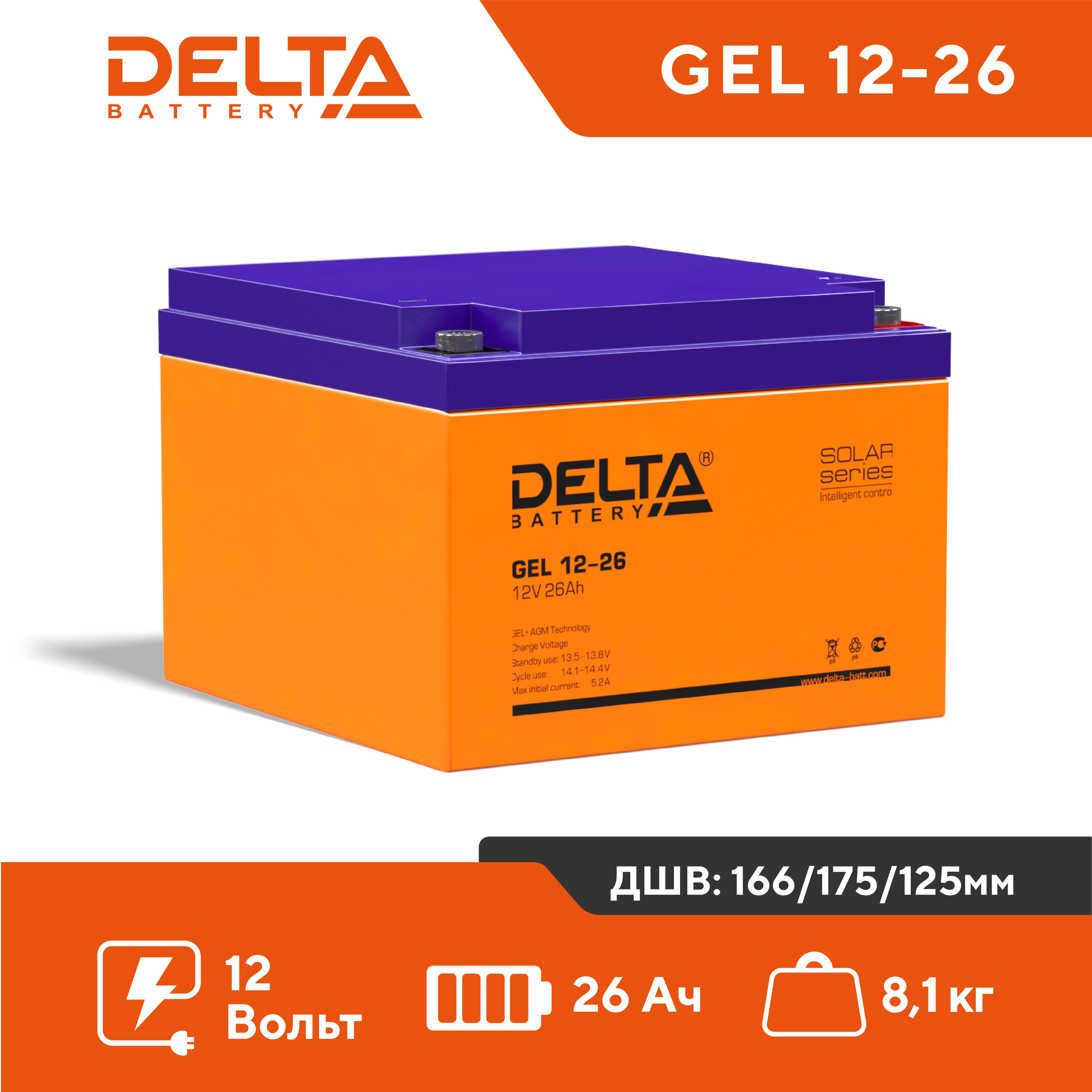Гелевый аккумулятор Delta GEL 12-26
