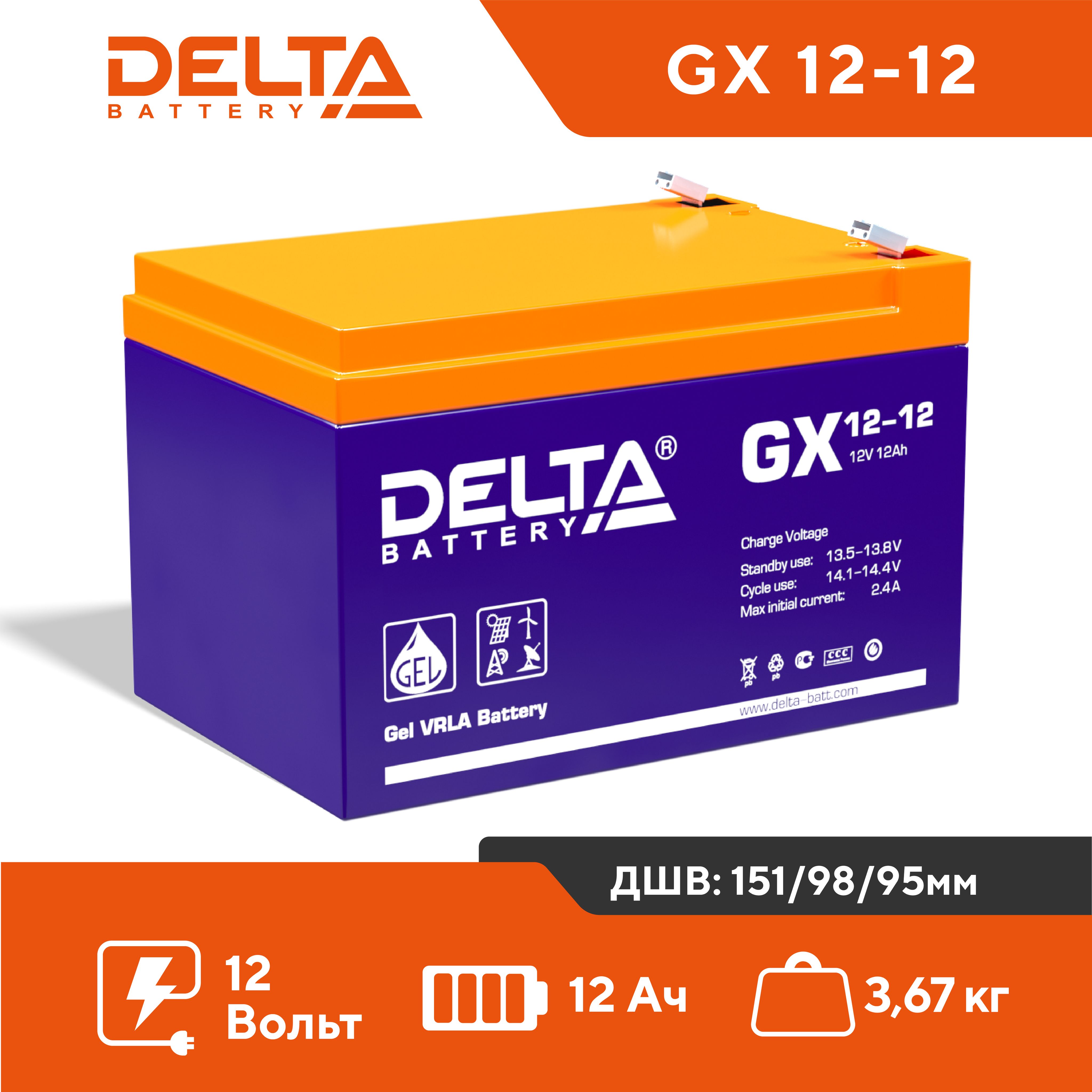 Гелевый аккумулятор Delta GX 12-12