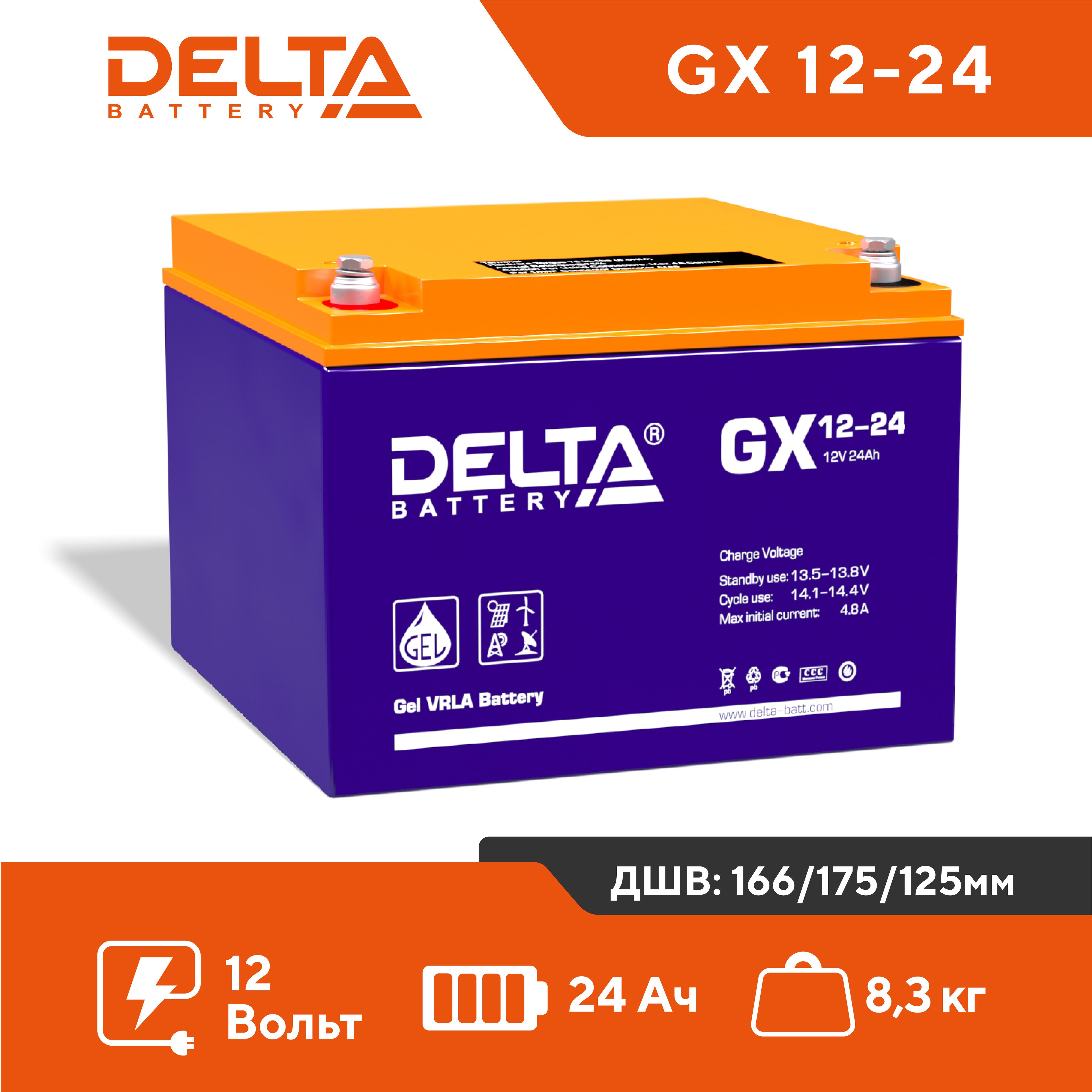 Гелевый аккумулятор Delta GX 12-24