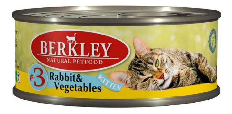 

Консервы для котят Berkley Kitten Menu №3, с кроликом, овощами, маслом лосося, 6шт по 100г, Kitten Menu №3