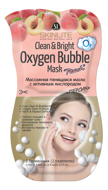 

Маска для лица SKINLITE пенящаяся с активным кислородом Персик 2шт, персик 2 шт.