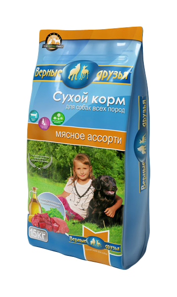 фото Сухой корм для собак верные друзья, все породы, мясо, 15кг