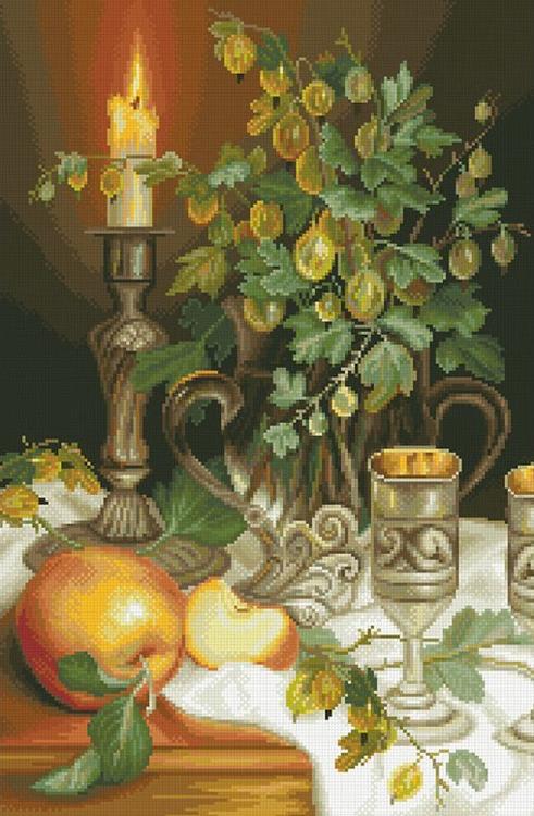 

Алмазная вышивка Паутинка Свеча и крыжовник, 40x60 см, Свеча и крыжовник