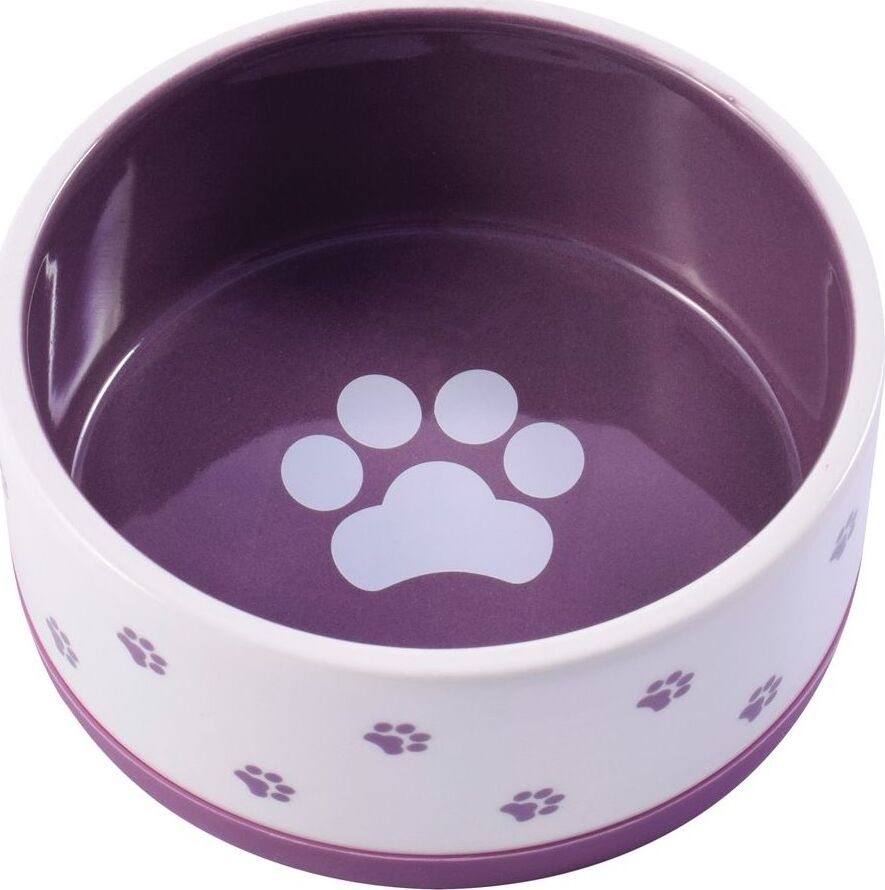 фото Миска для собак керамикарт, керамическая нескользящая, белая с фиолетовым, 360мл