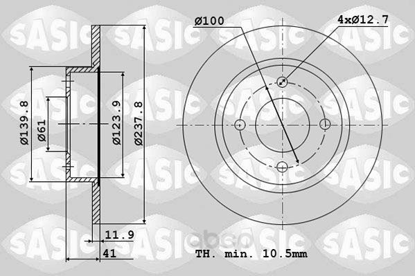 Тормозной диск SASIC для Renault Logan, Clio, Megane, Sandero d=238 мм 4004253J